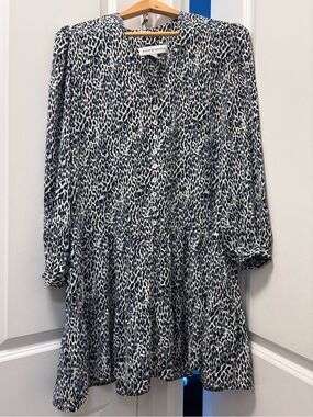 Emma & Michele Black and White Long Sleeve Animal Print Dress